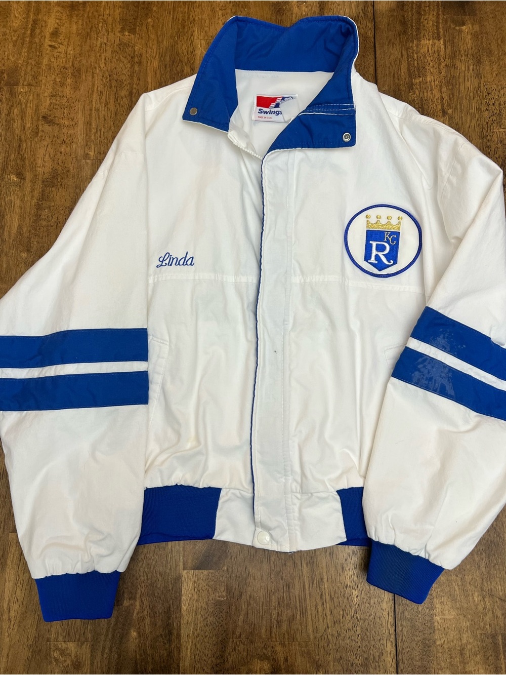 Vintage size Sm Embroidered KC Royals- White & Royal Blue Bomber Jacket